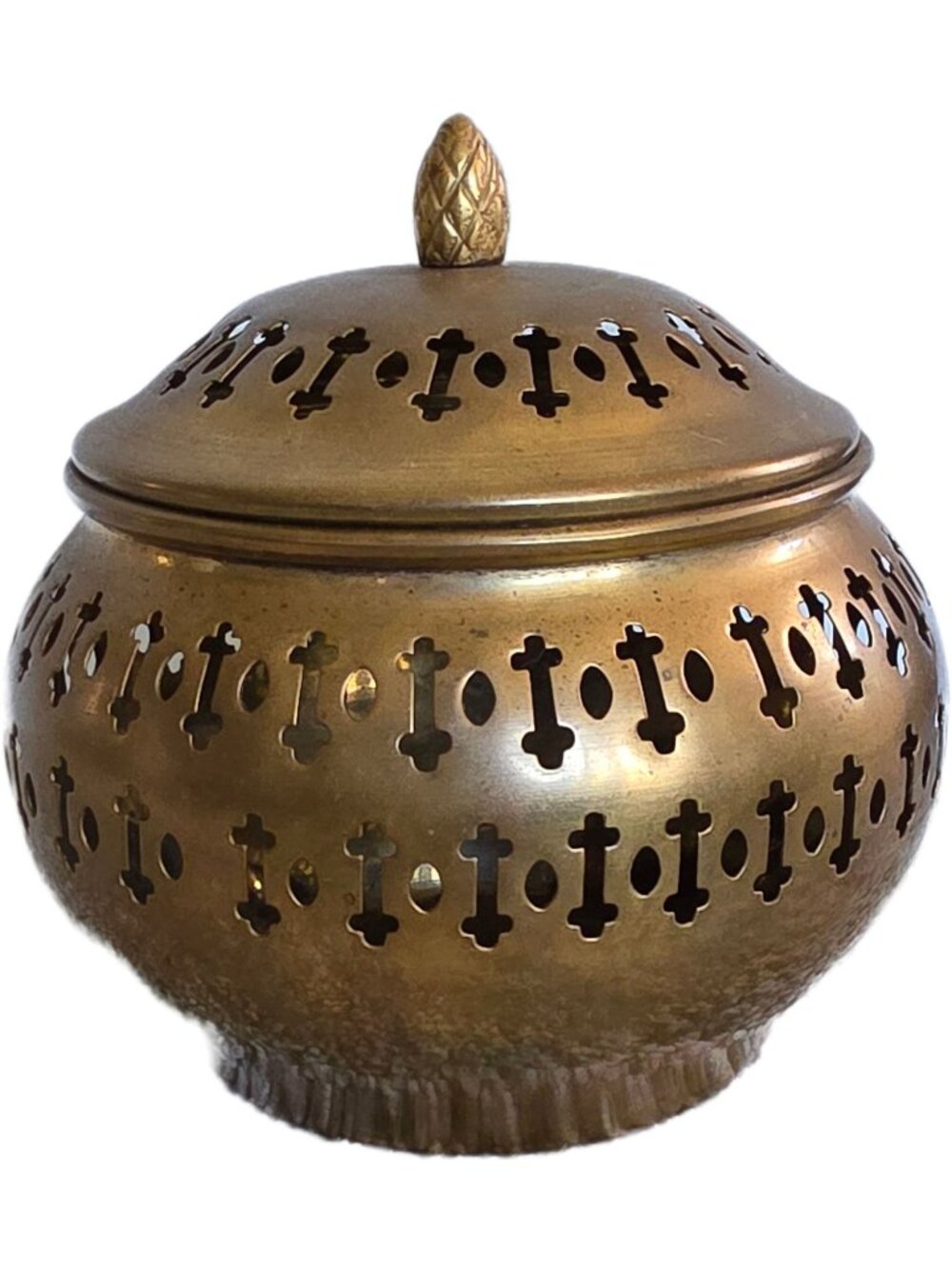 Vintage Pierced Brass Potpourri Pot Incense Burner Pineapple Finial India 5"